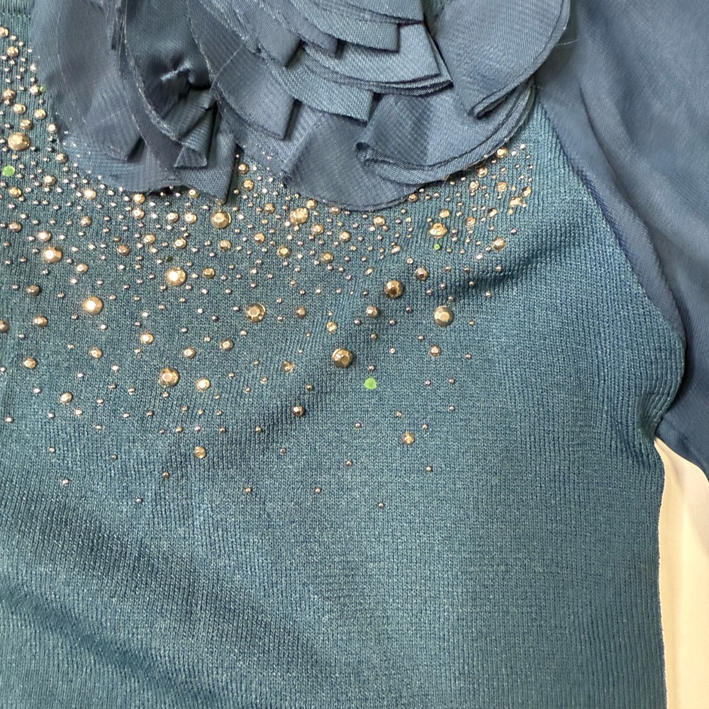 Vintage Leib Olmai Blue Studded Crew Neck Sweater with Bow Size Small - Picture 7 of 7